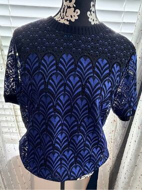 Women’s Blue Lace Knit Short Sleeve Top